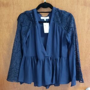 Long sleeve navy blouse